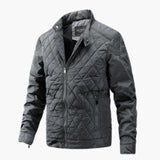 Men's quilted jacket with stand-up collar and zippered pockets