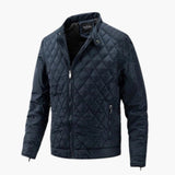 Men's quilted jacket with stand-up collar and zippered pockets
