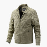 Men's quilted jacket with stand-up collar and zippered pockets