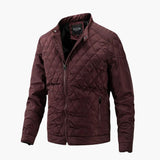 Men's quilted jacket with stand-up collar and zippered pockets