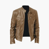 Men's biker style jacket with zip closure and long sleeves