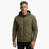 Men's zip-up jacket with hood and multiple pockets