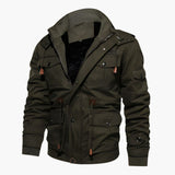 Men's tactical jacket with hood and multiple pockets