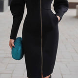 MARENE | Robe Midi Élégante à Zip – Sobriété Moderne et Allure Parisienne