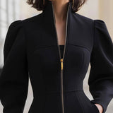 MARENE | Robe Midi Élégante à Zip – Sobriété Moderne et Allure Parisienne