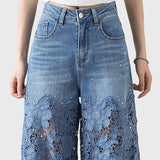 Lace-Detail Patchwork Wide-Leg Jeans