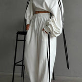 Contrast Bow Wide-Leg Pants