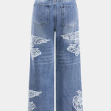 Elysia Lace-Embroidered Wide-Leg Jeans