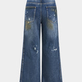 Sable Paint-Splattered Wide-Leg Jeans
