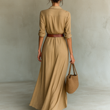 Matilda – Long Maxi Dress with Lapel Collar and Belt